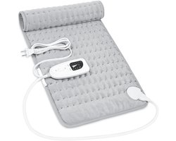 Verwarmend kussen, Natte en droge verwarmende deken voor rug, hals, schouders, buik met controller, Zachte flanellen grijs, 30 X 60 cm (Grijs, 30x60cm)