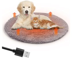 Verwarmingsmat voor Honden en Katten - Elektrische Deken 40 x 40 cm - Comfortabel Pluche Huisdierverwarmingskussen met USB-Oplaadfunctie