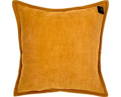 Warmpi® Draadloos Warmtekussen incl Warmpi® Powerbank (10.000mah) - Chenille Okergeel - Elektrisch Verwarmd sierkussen heeft ook kabel van 3m voor opwarming via stopcontact of USB Poort - 3 standen - 45x45cm - oplaadbaar infrarood kussen Geel
