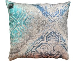 Warmpi® Draadloos Warmtekussen incl. Warmpi® Powerbank (10.000mah) - Petra - Elektrisch verwarmd sierkussen heeft ook kabel van 3m voor opwarming via stopcontact of USB Poort - 3 warmtestanden - Afmeting kussen 45x45 cm - infrarood - Blauw kussen