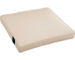 Warmpi® Verwarmd Outdoor Zitkussen – Incl. 10.000mAh Powerbank – Waterafstotend & UV-bestendig – 3 standen – 5cm Comfort Foam – 40x40x5 cm – Beige – Draadloos Warmtekussen / Tuinkussen voor Binnen & Buiten