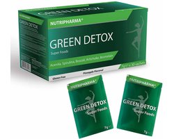 NUTRIPHARMA Green Detox Super Foods 30 zakjes - Mengsel van Ananassmaak - 45 verschillende antioxidanten - 27 vitamines en mineralen - 210 g forx5