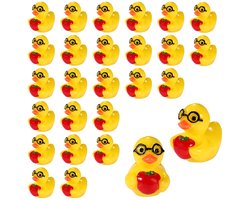 25 stuks hars eenden voor de start van het schooljaar, miniatuur eend met schoolthema, klein harsdier voor doe-het-zelf poppenhuistuin bonsai microlandschap (appelstijl)