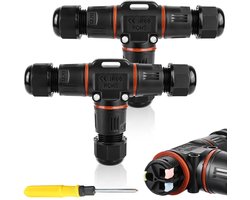 3-polige kabelconnector, waterdicht IP68, T-vormige kabelconnector, waterdicht, 3-polige aardkabel, aansluitmof voor kabeldiameter 3-12 mm, 2-voudige waterdichte aansluitdoos voor tuin en
