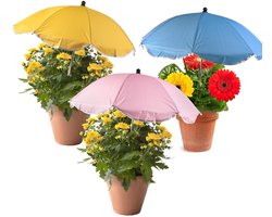 3 stuks plantenparaplu's voor buitenplanten, buigzame tuinparaplu's inclusief geel, roze en blauw voor tuinbedden, potgroenten en fruit