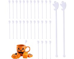 30 Halloween roerstokjes, acryl koffie- en cocktailroerstaafjes, herbruikbare drankmixers voor Halloween, Thanksgiving, herfstfeest, kantoor, thuis, bardecoratie (white spirit)