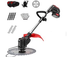 Accugrasmaaier - 2 x accu - Elektrische - Professionele - Grasmaaier - Rood - Verstelbare Snijder - Draadloze - Grasmaaier - Tuin - 100-135cm - Zaagblad - Maaiblad - Grastrimmer
