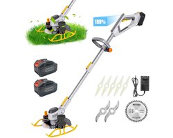 Accugrasmaaier - 2 x accu - Elektrische - Professionele - Grasmaaier - Verstelbare Snijder - Draadloze - Grasmaaier - Tuin - 100-135cm - Zaagblad - Maaiblad - Grastrimmer