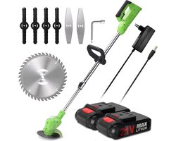 Accugrasmaaier - 2 x accu - Groen - Elektrische - Professionele - Grasmaaier - Verstelbare Snijder - Draadloze - Grasmaaier - Tuin - 100-135cm - Zaagblad - Maaiblad - Grastrimmer