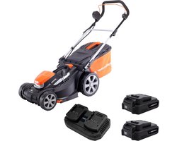 Accugrasmaaier – Elektrische Grasmaaier – Draadloze Grasmaaier – Lithium-ion Grasmaaier – Batterij Grasmaaier – 34 cm Maaibreedte – 2x 2,5 Ah Accu