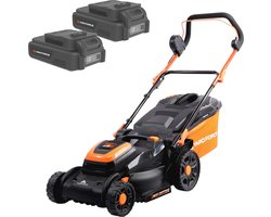 Accugrasmaaier met 37 cm maaibreedte, 20 V 2,5 Ah dubbele accu en 40 liter graszak voor gazons tot 450 m²