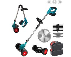 Amolass - Elektrische Grasmaaier - Grastrimmer - 2 Batterijen - 1500W - 12,5cm Diameter - Verstelbaar - Opvouwbaar - Blauw