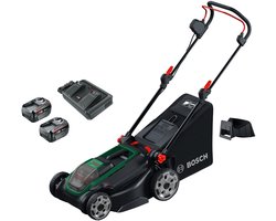 Bosch Rotak 18V2-43 - Grasmaaier - Inclusief 2 x 18V 4.0 Ah accu en AL 2x18V-88 lader en mulchplug