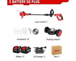 Bosmaaier Electrisch - Grastrimmers met Accu - Grasmaaier - Handmaaier met Wielen -Zwart met Rood