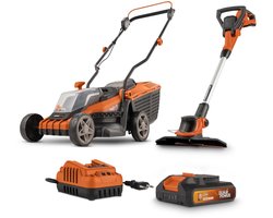 Dual Power Accu-grasmaaier en grastrimmer POWDPG75567 - Grasmaaier van 20 V en 340 mm Ø en grastrimmer van 20 V en 240 mm Ø, met accu en lader
