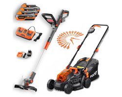 FUXTEC Accu tuinset – 33 cm grasmaaier & 25 cm bosmaaier incl. 3x 2Ah Li-Ion accu en duolader