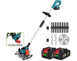 Handmaaier - Grasmaaier - Grastrimmer - Grasschaar - Grasmachine - 3000W - 6-Inch - Elektrische/Accu - Grastrimmer met 90° Verstelbare Kop – Snoerloos Tuingereedschap - 21V/18V Compatibel - Inclusief 2x Accu