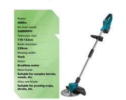 Handmaaier - Grasmaaier - Grastrimmer - Grasschaar - Grasmachine - 4000W - 9 Inch - Elektrische/Accu - Borstelloze Grastrimmer met Digitaal Display – Krachtige Accu Tuinmaaier - 21V/18V Compatibel - Zonder Batterij