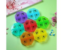 Haofy Medicijncontainer 28 compartimenten Verzegelde draagbare opbergdoos voor 7 dagen Handig medicijnbeheer voor dagelijks gebruik (transparant zeven kleuren)