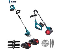 J-Mart Elektrische Grasmaaier - 2 in 1 Grastrimmer met Accu - Kantenmaaier - Opvouwbaar - Lengte Verstelbaar - Incl. 2 Accu's