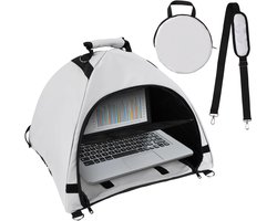 Laptoptent, laptopzonnescherm, waterdicht doek, computerscherm, privacyscherm voor buitengebruik, bescherming tegen schittering en warmte, omvormbare tas voor buiten, grijs