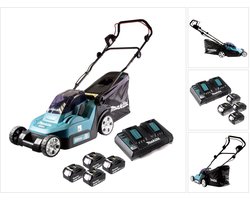 Makita DLM 382 PF4 accugrasmaaier 36 V ( 2x 18 V ) 38 cm 40 l + 4x accu 3.0 Ah + dubbele lader