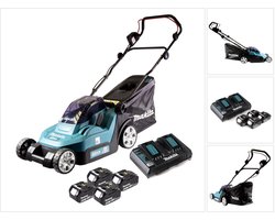 Makita DLM 382 PM4 accu grasmaaier 36 V ( 2x 18 V ) 38 cm 40 l + 4x accu 4.0 Ah + dubbele lader