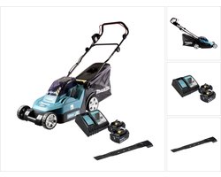 Makita DLM 382 RF2 accugrasmaaier 36 V ( 2x 18 V ) 38 cm 40 l + 2x accu 3.0 Ah + lader + sikkelmes