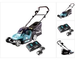 Makita DLM 432 PF2 accu grasmaaier 36 V ( 2x 18 V ) 43 cm borstelloos + 2x accu 3.0 Ah + dubbele lader