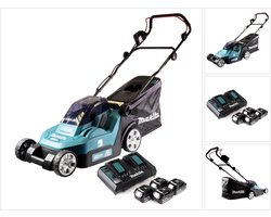 Makita DLM 432 PT4 accu grasmaaier 36 V ( 2x 18 V ) 43 cm borstelloos + 4x accu 5.0 Ah + dubbele lader