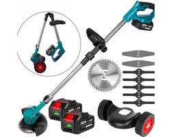Ontkruidborstel - Draadloos - 2 accu's - Grasmaaier - Elektrisch - Grastrimmer - Opvouwbaar - Blauw