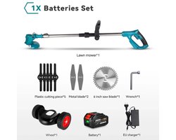 Professionele Accu Grasmaaier - 3-in-1 Trimmen Maaien Zagen - Gratis Accu 18V - Draadloos - Telescopische Steel - Zaag- en Maaiblad
