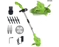 RFWR® Draadloze Elektrische Grasmaaier met 90º Draaibaar Hoofd en 3 soorten Messen