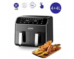 ADM Airfryer Dubbele Mand – 8L – 2000W – Heteluchtfriteuse – 2-in-1 – Zwart