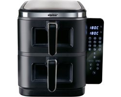 alpina Airfryer XXL - Dubbele Air Fryer 11L - Heteluchtfriteuse 2 Manden - Double Stacked voor 8 Personen - Opvouwbaar Display - Timerfunctie tot 60 Minuten - Temperatuur 60-200°C - Zwart