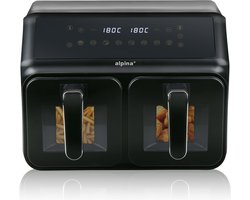 alpina Dubbele Airfryer XXL - Heteluchtfriteuse 2x4L - Air Fryer met Digitaal Touchscreen - Heteluchtoven voor 6 Personen en Meer - 8 Kookprogramma's - Sync-Modus - Timer Functie