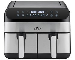 Bear Dubbele Air Fryer – 9L Heteluchtfriteuse met 2 Mandjes – 2400W – Onafhankelijke Temperatuurregeling & 8 Programma’s – Digitaal Display – QZG-F24F1