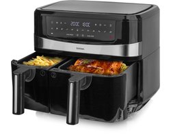 Blokker Dubbele Heteluchtfriteuse - Airfryer - 2400W - 6L+4L - Digitaal display - Regelbare thermostaat - Dual zone & cook - Sync finish - Opwarmfunctie - Cool touch - Timer - Akoestisch alarm - Droogfunctie - Anti-aanbaklaag - AF-130278.1 Zwart