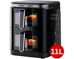 Comfy Nest CN-06184 - 2800W Airfryer - 11L - Dubbele Mand - Digitaal Opvouwbaar Zijpaneel - Kijkvenster