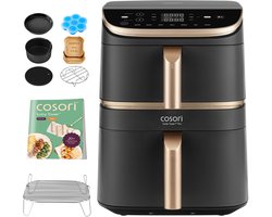 Cosori XXL Airfryer Turbo Tower Pro - met Cosori accessoire set - Keramische coating - 10.8 liter inhoud - 2 manden apart in te stellen - 7 programma's