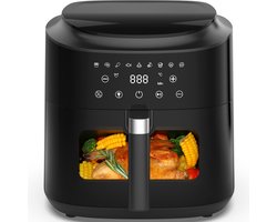 Dewelling AF80D10-2 Heteluchtfriteuse met kijkvenster – XXL 9L Airfryer, 2350 W, 360° heteluchtcirculatie, 9 voorgeprogrammeerde instellingen, schudherinnering
