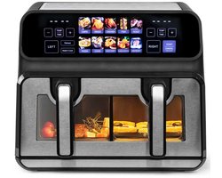 Digitale Airfryer Sinaopus 802 XXL 9L – Heteluchtfriteuse met Dubbele Mand en DualMand Onafhankelijke Snelle Opwarming – Voor Gezinnen – 10 Programma’s – Kijkvenster – Makkelijk te Reinigen – Capaciteit voor 4 Personen