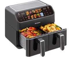 Digitale Airfryer XXL 10L Sinaopus 901 – Heteluchtfriteuse met Dubbele Mand en DualMand Onafhankelijke Snelle Opwarming – Voor Gezinnen – 10 Programma’s – Kijkvenster – Makkelijk te Reinigen – Capaciteit voor 5 Personen