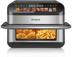 Digitale Airfryer XXL 10L Sinaopus 922 - Dubbele Mand met 2×5L - 2400W - 10 Programma’s - Smart Finish & Match Cook - 80–200°C Instelbaar - Onafhankelijke Bediening & Veilig Pauzesysteem - Automatische Keerherinnering & Binnenverlichting
