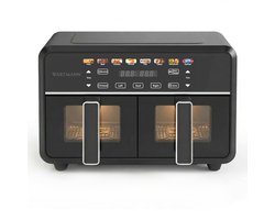 Dubbele Airfryer XXL 11L - PFAS-vrije Heteluchtfriteuse - Infrarood - Dual Zone - 2 x 5.5L - 40–200°C - 8 Kookprogramma's - 2850W - WM-2511 AF - Zwart