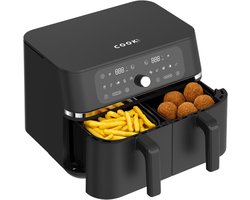 Dubbele Airfryer XXL 9L - 2×4.5L - 3200W - 11 Programma’s - Smart Finish & Match Cook - 60–200°C Instelbaar - PFAS-vrij - Vaatwasserbestendige Manden - COOK-IT