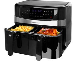 Emerio Dubbele Airfryer XXL 2400W - 10 Liter Heteluchtfriteuse - Regelbare thermostaat 50ºC tot 200ºC - 9 Kookprogramma's - AF-126672.4 Zwart