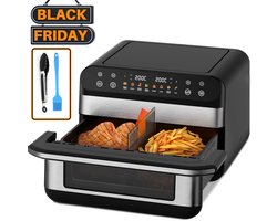 Fukstern Dubbele Airfryer XXL–11L 2500W–Tot 6 Personen-Dubbele Mand–30°C tot 200°C Instelbaar–8 Voorgeprogrammeerde Functies–Zilver