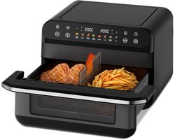 Fukstern Dubbele Airfryer XXL–11L 2500W–Tot 6 Personen-Dubbele Mand–30°C tot 200°C Instelbaar–8 Voorgeprogrammeerde Functies–Zwart
