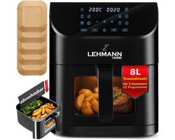 Grote Heteluchtfriteuse 8L met Kijkvenster, Inzetstuk voor 2 Compartimenten en 12 Programma's